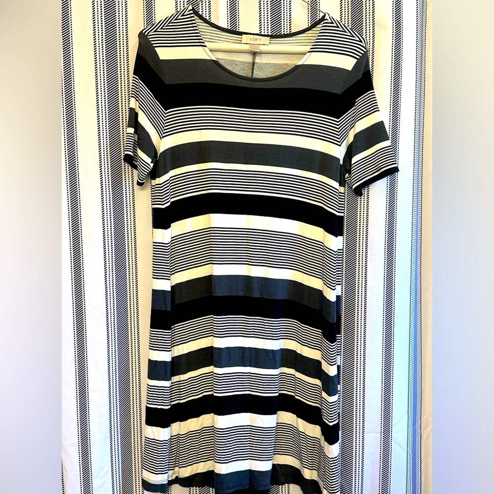Loft T-Shirt Dress | Black/White Stripes | Size S